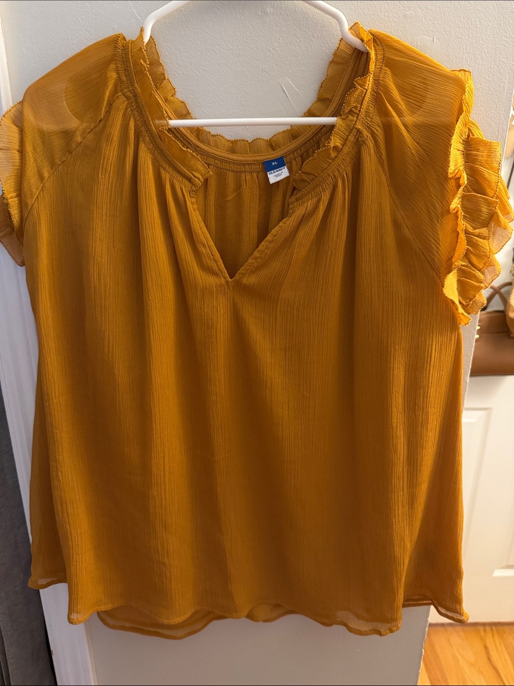 Old Navy Mustard Flutter Sleeve V-Neck Blouse